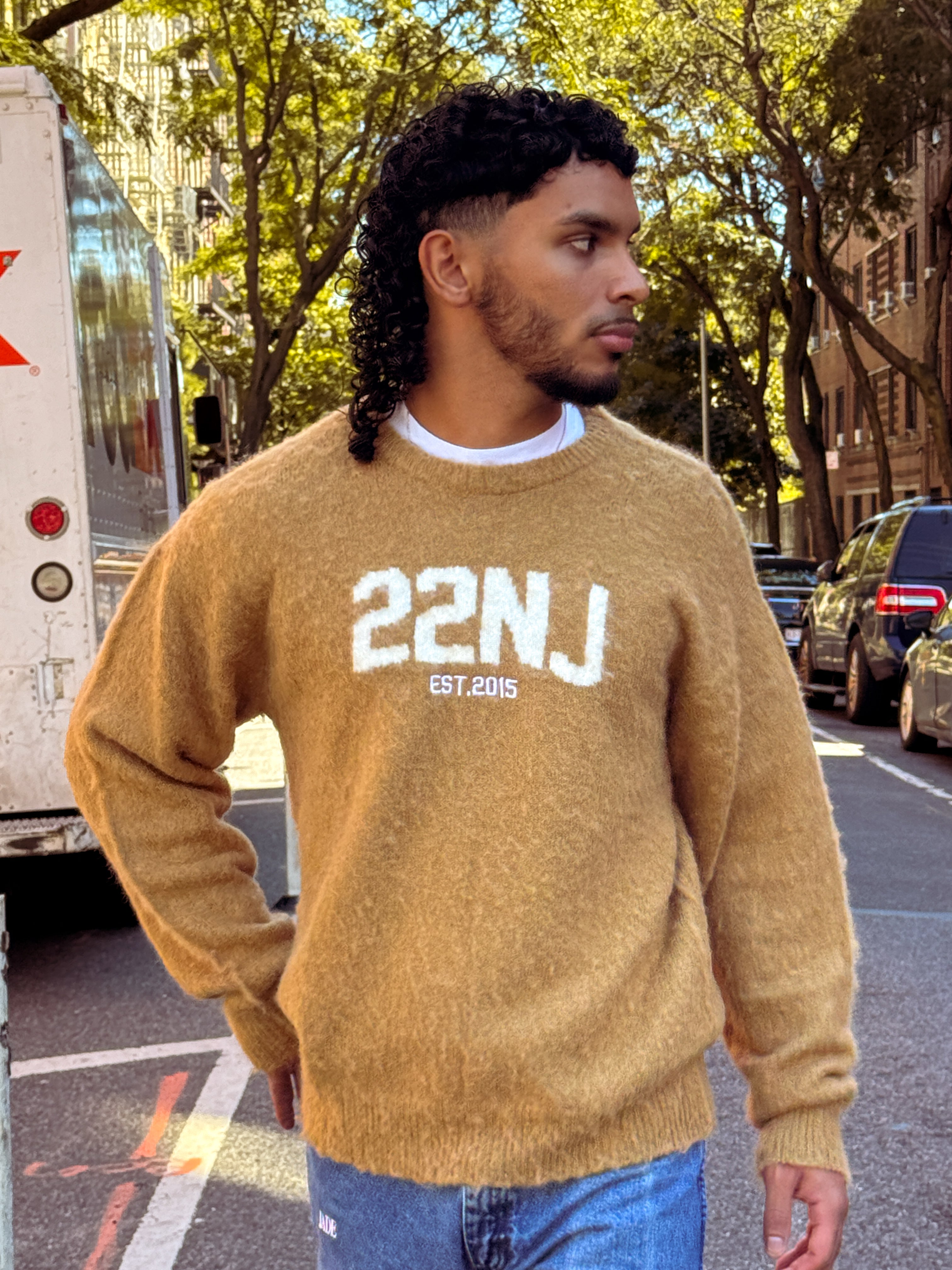 22NJ EST.2015 Camel Brown Unisex Mohair Sweater