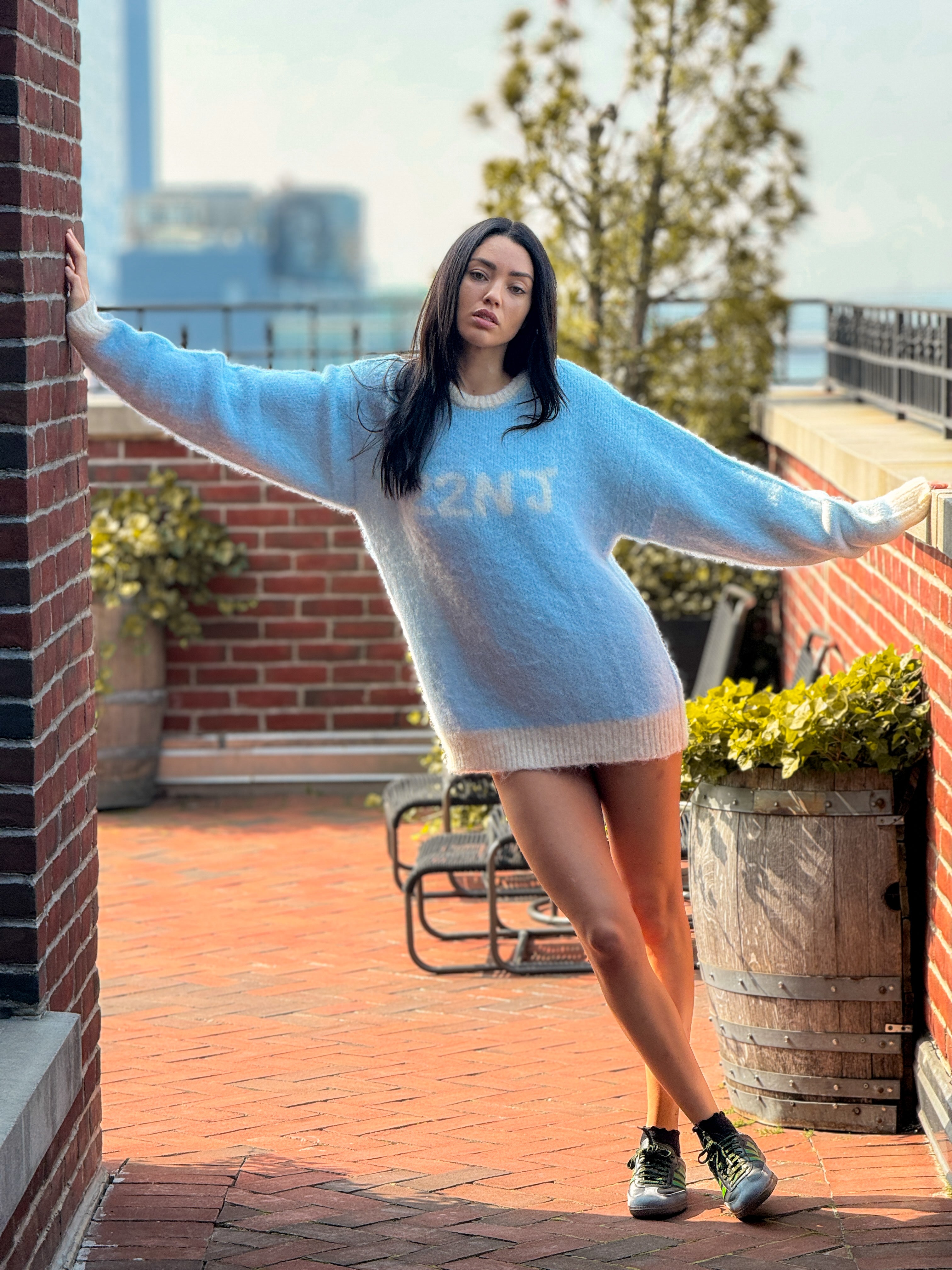 22NJ Creator Director Of Excuses Baby Blue Unisex Mohair Sweater