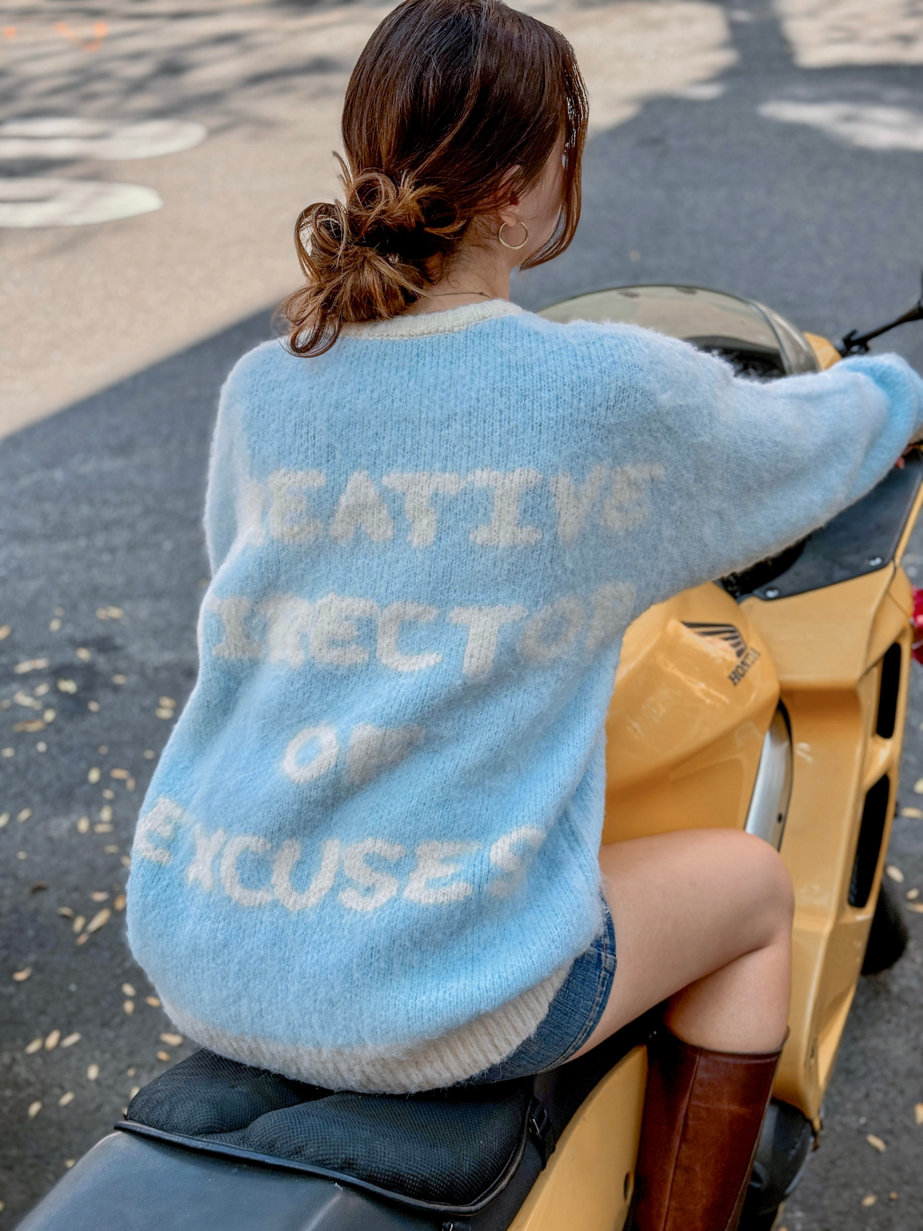 22NJ Creator Director Of Excuses Baby Blue Unisex Mohair Sweater