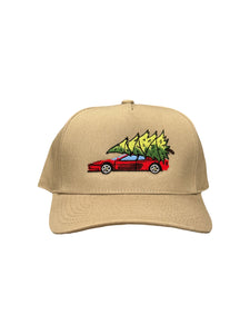 Christmas Tree Red Car Beige Cap