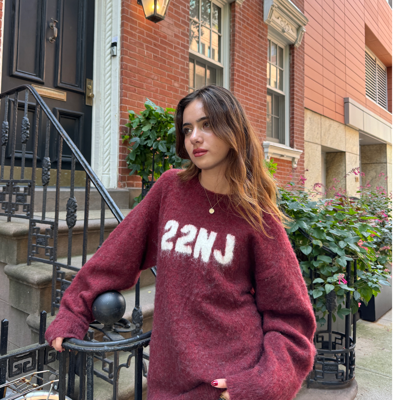 22NJ Burgundy Unisex Mohair Sweater